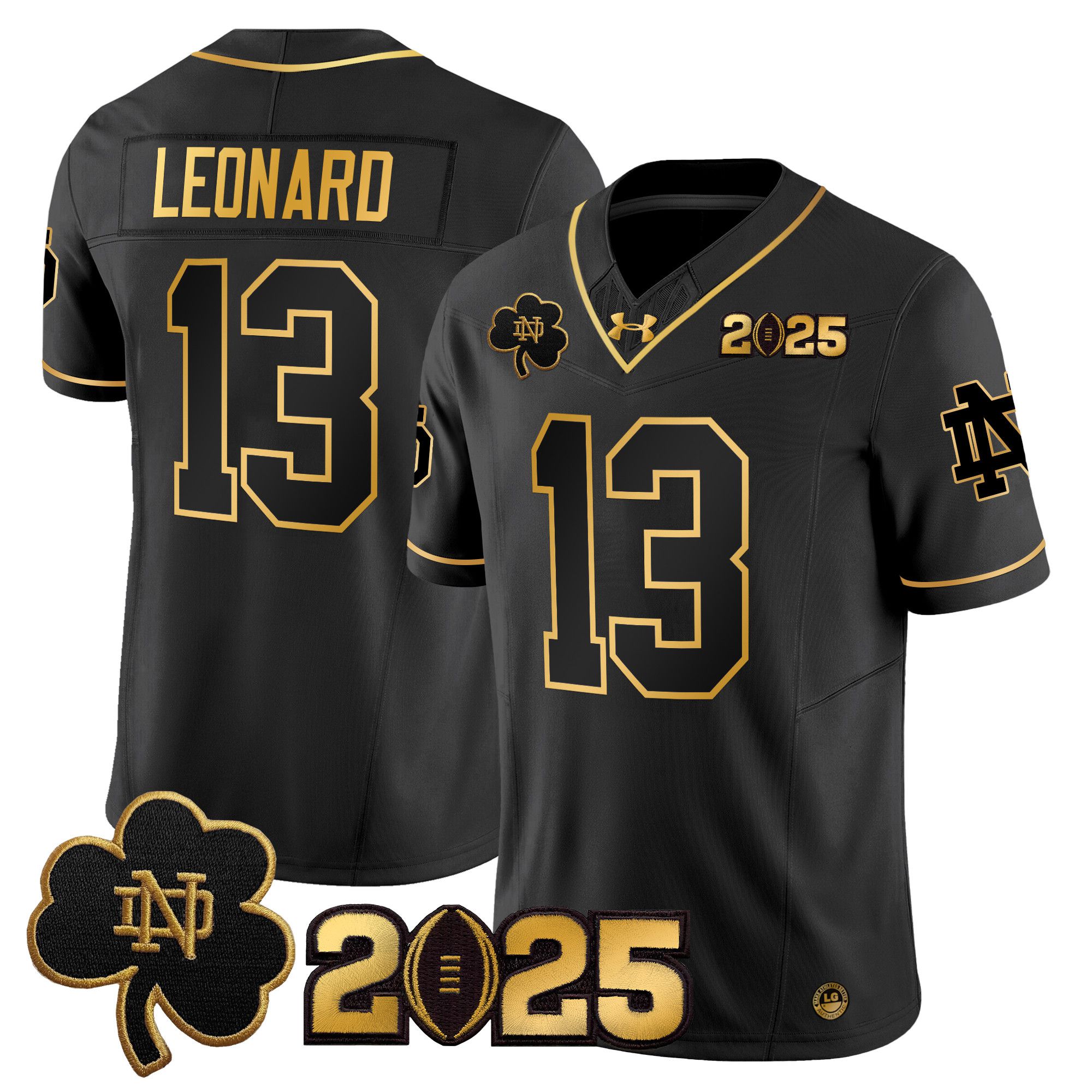 Men Notre Dame Fighting Irish 13 Leonard Black 2025 CFP Final Patch Gold Vapor Limited NCAA Jersey style 1